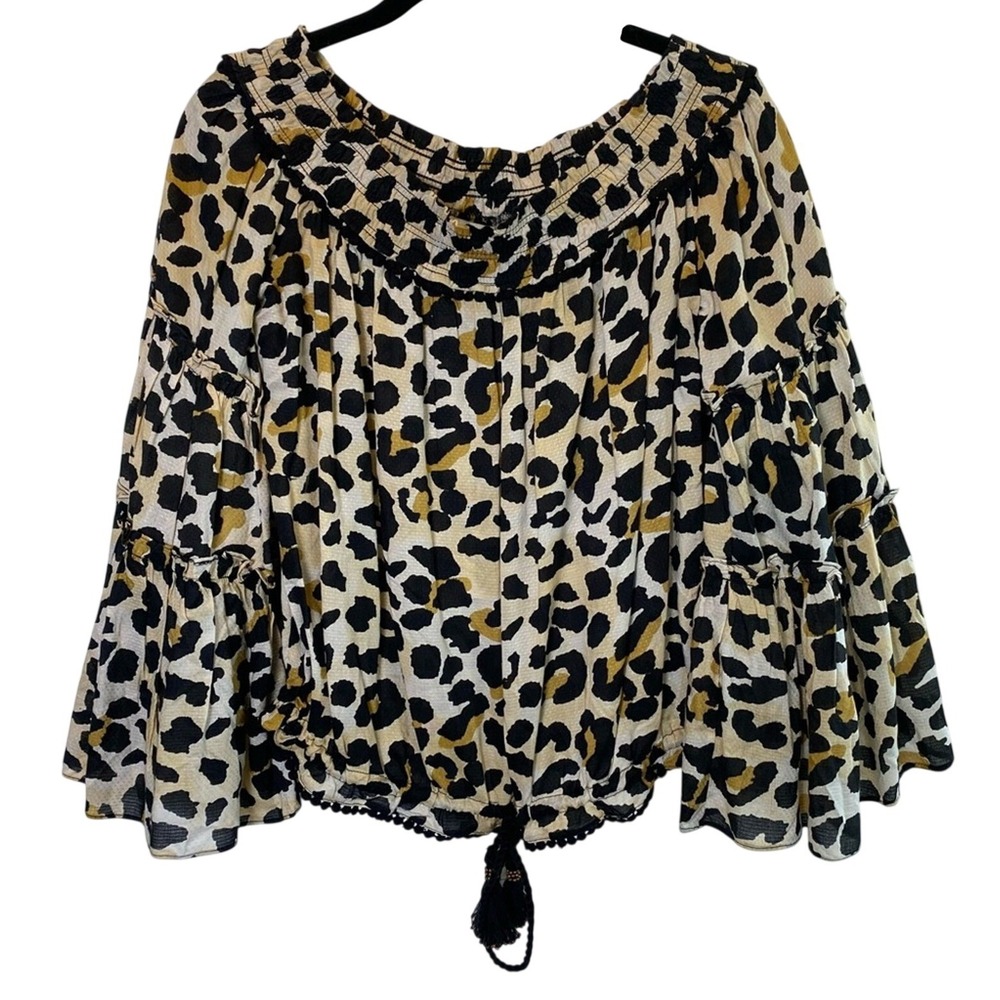 Vintage Havana Off The Shoulder Blouse‎ Small Flowy Leopard Print Bell Sleeve